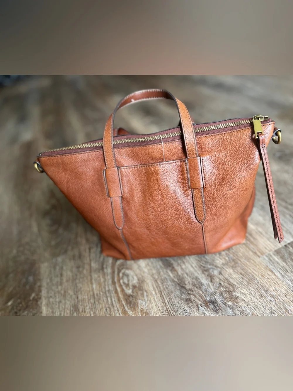 Fossil Skylar Brown Pebble Leather Satchel Attache Hand Bag Purse